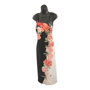 Alexa B nites‎ black white orange roses printed maxi dress size 14 brand new
